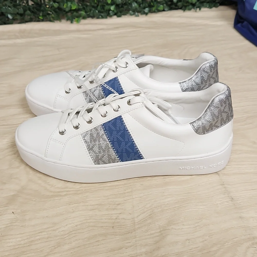 Classic White and Blue Sneakers with Athletic Style